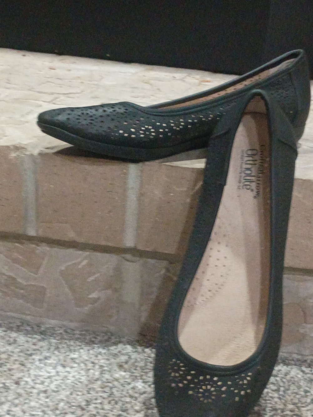 Comfortiva Black Perforated Pointed-Toe Ballet Flats